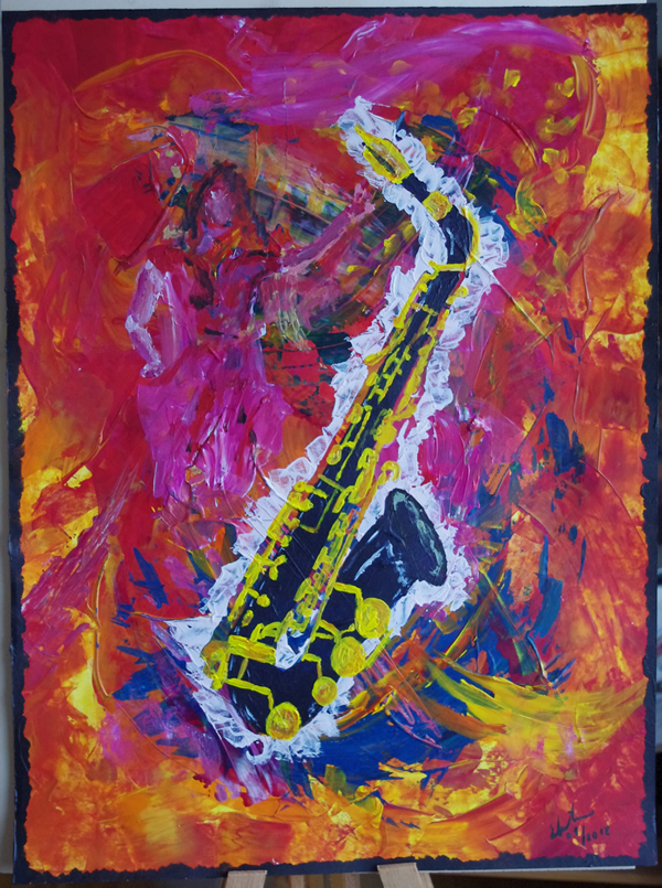 Hit the Saxophon (Acryl auf Papier, 42cm x 56cm)