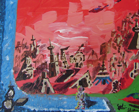 Die rote Stadt (Acryl auf Leinwand, 29cm x 23cm)